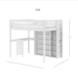 BULKY4 WS : Storage & Study Loft Beds Full High Loft w/ ladder on end, Corner desk, 15" High Bookcase, 37.5" High Bookcase, Slat, White