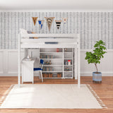 BULKY4 WS : Storage & Study Loft Beds Full High Loft w/ ladder on end, Corner desk, 15" High Bookcase, 37.5" High Bookcase, Slat, White