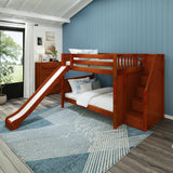 CELEBRATE CP : Play Bunk Beds Full Medium Bunk Bed with Stairs + Slide, Panel, Chestnut