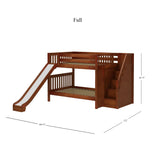 CELEBRATE CS : Play Bunk Beds Full Medium Bunk Bed with Stairs + Slide, Slat, Chestnut