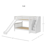 CELEBRATE WS : Play Bunk Beds Full Medium Bunk Bed with Stairs + Slide, Slat, White