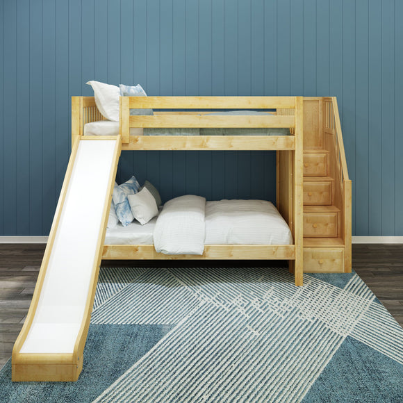 CELEBRATE XL NS : Bunk Bed Full XL Medium Bunk Bed with Stairs + Slide, Slat, Natural