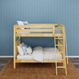 CHURL XL NS : Classic Bunk Beds Queen High Bunk Bed with Angled Ladder on Front, Slat, Natural