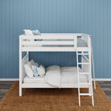 CHURL XL WS : Classic Bunk Beds Queen High Bunk Bed with Angled Ladder on Front, Slat, White