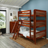 COMPLEX CS : Multiple Bunk Beds Full Triple Bunk Bed with Angled and Straight Ladder on Front, Slat, Chestnut
