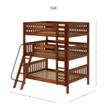 COMPLEX CS : Multiple Bunk Beds Full Triple Bunk Bed with Angled and Straight Ladder on Front, Slat, Chestnut