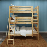 COMPLEX NP : Multiple Bunk Beds Full Triple Bunk Bed with Angled and Straight Ladder on Front, Panel, Natural