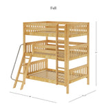 COMPLEX NS : Multiple Bunk Beds Full Triple Bunk Bed with Angled and Straight Ladder on Front, Slat, Natural