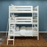 COMPLEX WS : Multiple Bunk Beds Full Triple Bunk Bed with Angled and Straight Ladder on Front, Slat, White