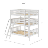 COMPLEX WS : Multiple Bunk Beds Full Triple Bunk Bed with Angled and Straight Ladder on Front, Slat, White