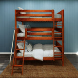 COMPLEX XL CP : Multiple Bunk Beds Full XL Triple Bunk Bed with Angled and Straight Ladder on Front, Panel, Chestnut