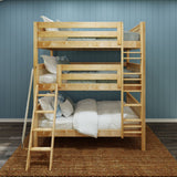 COMPLEX XL NS : Multiple Bunk Beds Full XL Triple Bunk Bed with Angled and Straight Ladder on Front, Slat, Natural