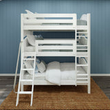 COMPLEX XL WC : Multiple Bunk Beds Full XL Triple Bunk Bed with Angled and Straight Ladder on Front, Curve, White