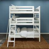 COMPLEX XL WP : Multiple Bunk Beds Full XL Triple Bunk Bed with Angled and Straight Ladder on Front, Panel, White