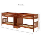 COOL XL CS : Multiple Bunk Beds Twin XL Quadruple Bunk Bed with Stairs, Slat, Chestnut
