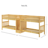 COOL XL NS : Multiple Bunk Beds Twin XL Quadruple Bunk Bed with Stairs, Slat, Natural