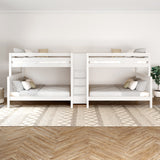 COSMOS XL WS : Multiple Bunk Beds High Full XL over Queen Quadruple Bunk Bed with Stairs, Slat, White