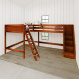 CREST CP : Corner Loft Beds Full + Twin High Corner Loft Bed with Ladder + Stairs - R, Panel, Chestnut