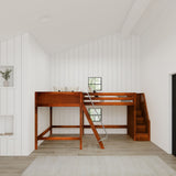 CREST CP : Corner Loft Beds Full + Twin High Corner Loft Bed with Ladder + Stairs - R, Panel, Chestnut