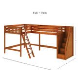 CREST CS : Corner Loft Beds Full + Twin High Corner Loft Bed with Ladder + Stairs - R, Slat, Chestnut