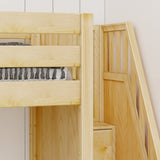 CREST NP : Corner Loft Beds Full + Twin High Corner Loft Bed with Ladder + Stairs - R, Panel, Natural