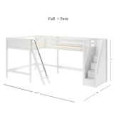 CREST WP : Corner Loft Beds Full + Twin High Corner Loft Bed with Ladder + Stairs - R, Panel, White