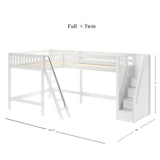CREST WS : Corner Loft Beds Full + Twin High Corner Loft Bed with Ladder + Stairs - R, Slat, White