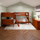 CROSS CP : Multiple Bunk Beds Full + Twin Medium Corner Bunk with Angled and Straight Ladder, Panel, Chestnut