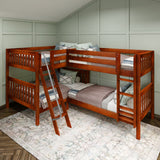 CROSS CS : Multiple Bunk Beds Full + Twin Medium Corner Bunk with Angled and Straight Ladder, Slat, Chestnut