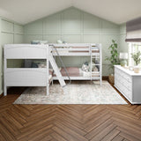 CROSS WP : Multiple Bunk Beds Full + Twin Medium Corner Bunk with Angled and Straight Ladder, Panel, White