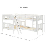 CROSS WS : Multiple Bunk Beds Full + Twin Medium Corner Bunk with Angled and Straight Ladder, Slat, White