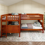 CROSS XL 1 CP : Multiple Bunk Beds Full XL + Twin XL Medium Corner Bunk with Straight Ladders on Ends, Panel, Chestnut