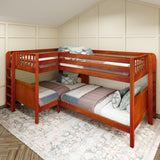 CROSS XL 1 CP : Multiple Bunk Beds Full XL + Twin XL Medium Corner Bunk with Straight Ladders on Ends, Panel, Chestnut