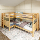 CROSS XL 1 NP : Multiple Bunk Beds Full XL + Twin XL Medium Corner Bunk with Straight Ladders on Ends, Panel, Natural