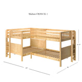 CROSS XL 1 NP : Multiple Bunk Beds Full XL + Twin XL Medium Corner Bunk with Straight Ladders on Ends, Panel, Natural