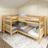 CROSS XL 1 NS : Multiple Bunk Beds Full XL + Twin XL Medium Corner Bunk with Straight Ladders on Ends, Slat, Natural
