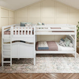 CROSS XL 1 WC : Multiple Bunk Beds Full XL + Twin XL Medium Corner Bunk with Straight Ladders on Ends, Curve, White