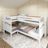 CROSS XL 1 WC : Multiple Bunk Beds Full XL + Twin XL Medium Corner Bunk with Straight Ladders on Ends, Curve, White