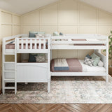 CROSS XL 1 WP : Multiple Bunk Beds Full XL + Twin XL Medium Corner Bunk with Straight Ladders on Ends, Panel, White