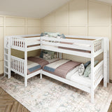 CROSS XL 1 WS : Multiple Bunk Beds Full XL + Twin XL Medium Corner Bunk with Straight Ladders on Ends, Slat, White