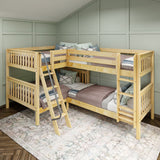 CROSS XL NS : Multiple Bunk Beds Full XL + Twin XL Medium Corner Bunk with Angled and Straight Ladder, Slat, Natural