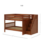 DAPPER CS : Staircase Bunk Beds Full Low Bunk Bed with Stairs, Slat, Chestnut