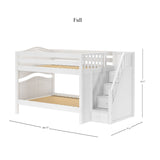 DAPPER WC : Staircase Bunk Beds Full Low Bunk Bed with Stairs, Curve, White