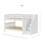 DAPPER WS : Staircase Bunk Beds Full Low Bunk Bed with Stairs, Slat, White