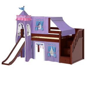 DELICIOUS27 NS : Play Loft Beds Twin Low Loft Bed with Stairs, Curtain, Top Tent, Tower + Slide, Slat, Natural