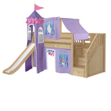DELICIOUS27 NP : Play Loft Beds Twin Low Loft Bed with Stairs, Curtain, Top Tent, Tower + Slide, Panel, Natural