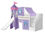 DELICIOUS27 WC : Play Loft Beds Twin Low Loft Bed with Stairs, Curtain, Top Tent, Tower + Slide, Curve, White