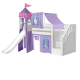 DELICIOUS27 WC : Play Loft Beds Twin Low Loft Bed with Stairs, Curtain, Top Tent, Tower + Slide, Curved, White