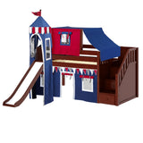 DELICIOUS44 CP : Play Loft Beds Twin Low Loft Bed with Stairs, Curtain, Top Tent, Tower + Slide, Panel, Chestnut