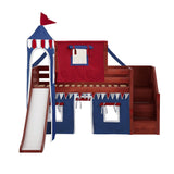 DELICIOUS44 CS : Play Loft Beds Twin Low Loft Bed with Stairs, Curtain, Top Tent, Tower + Slide, Slat, Chestnut
